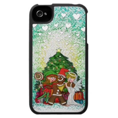 Jolly good Ginger bread man with his best elf girl and cute angel design iPhone 4 cases 